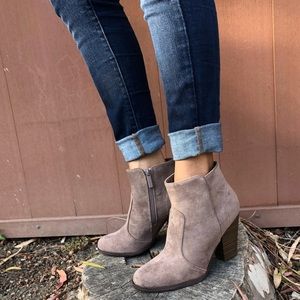 Vegan Suede Taupe Western Stacked Heel Booties